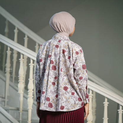 Cempaka Top - Kemeja Katun Motif Bunga Hidden Button