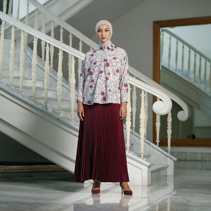 Cempaka Top - Kemeja Katun Motif Bunga Hidden Button