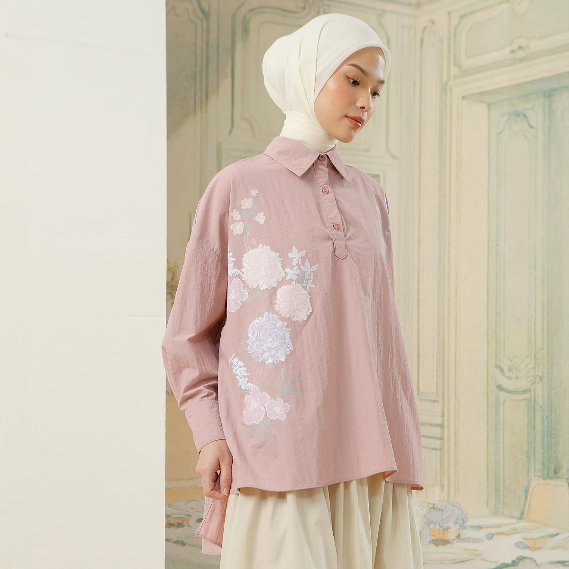 Alera Top - Kemeja Parachute Sablon Bunga