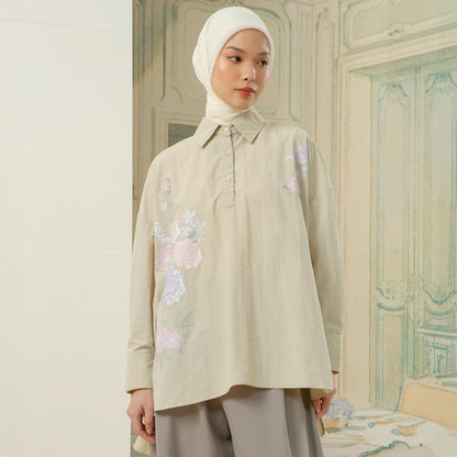 Alera Top - Kemeja Parachute Sablon Bunga