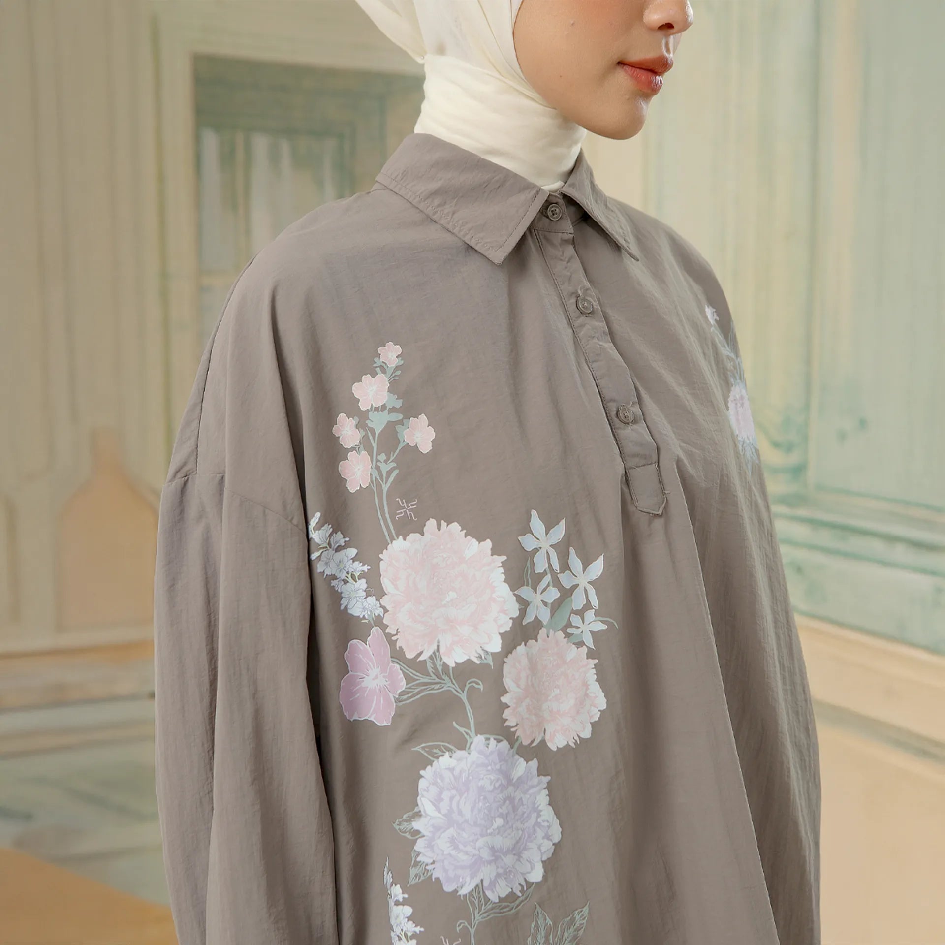 Alera Top - Kemeja Parachute Sablon Bunga