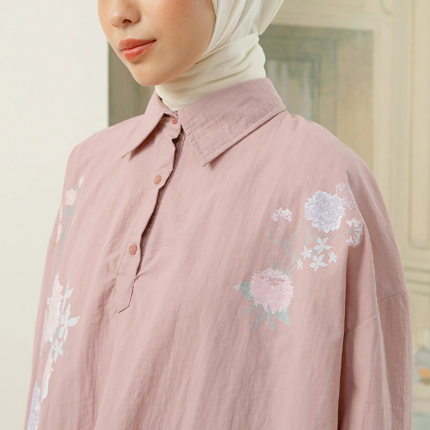 Alera Top - Kemeja Parachute Sablon Bunga