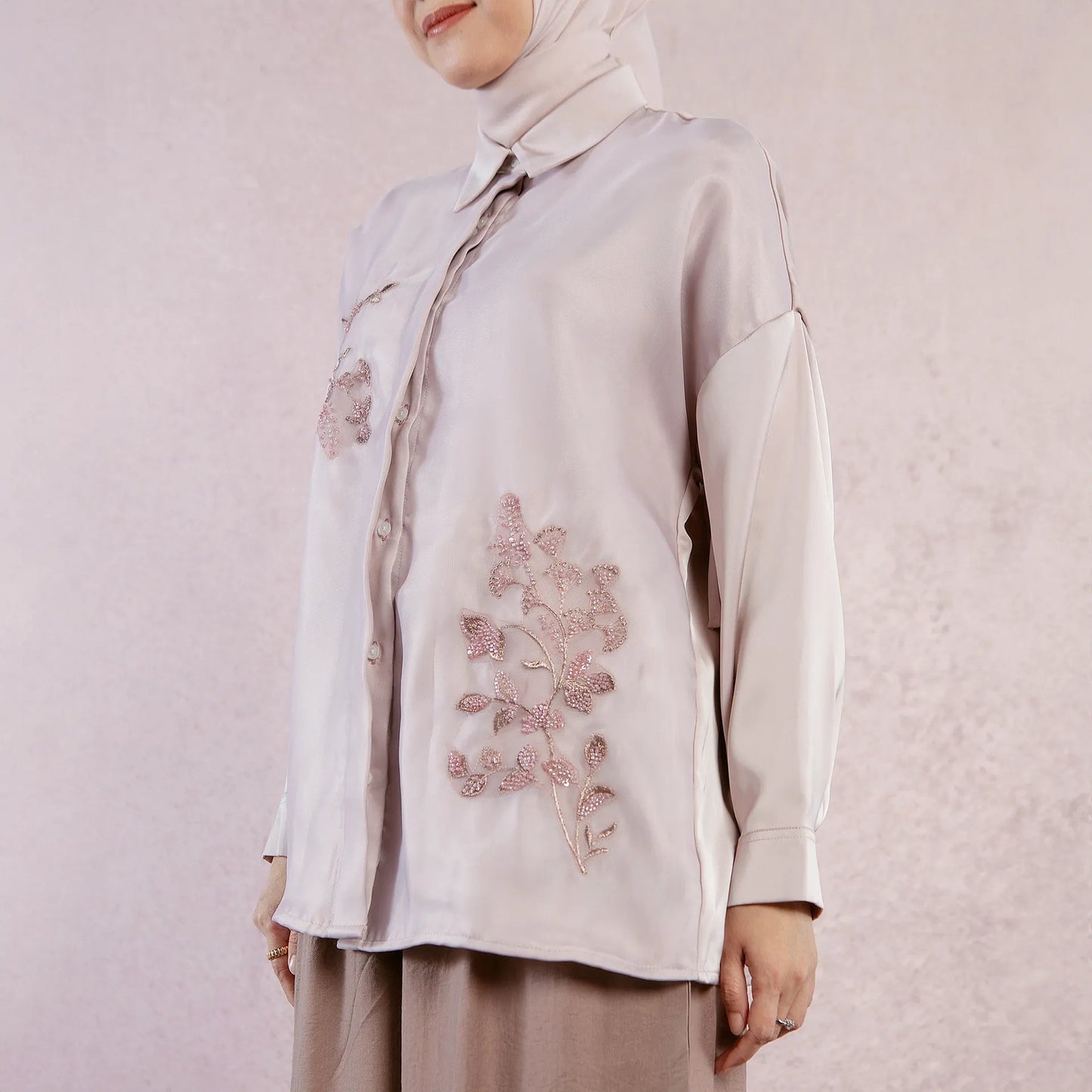 Alice Embroidery Pale Mauve Top | HijabChic