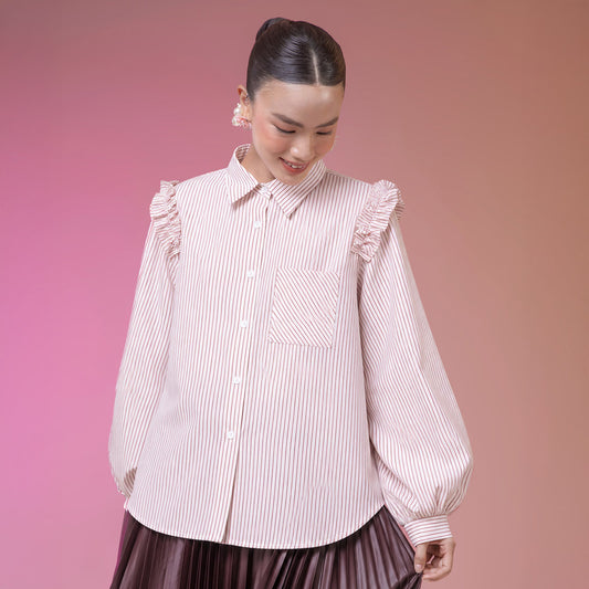 Agista Red Pencil Stripe Top