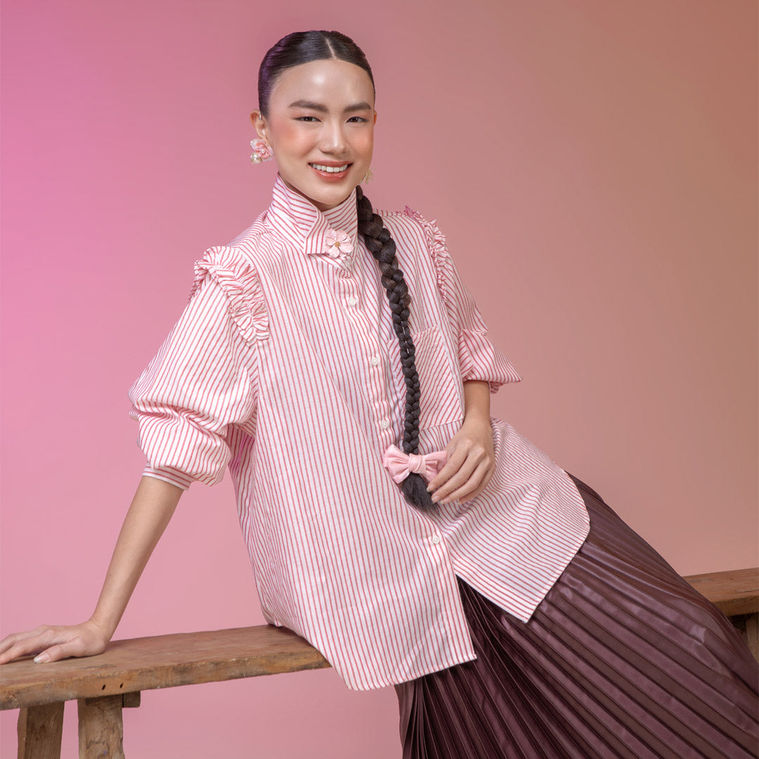 Agista Red & White Stripe Top
