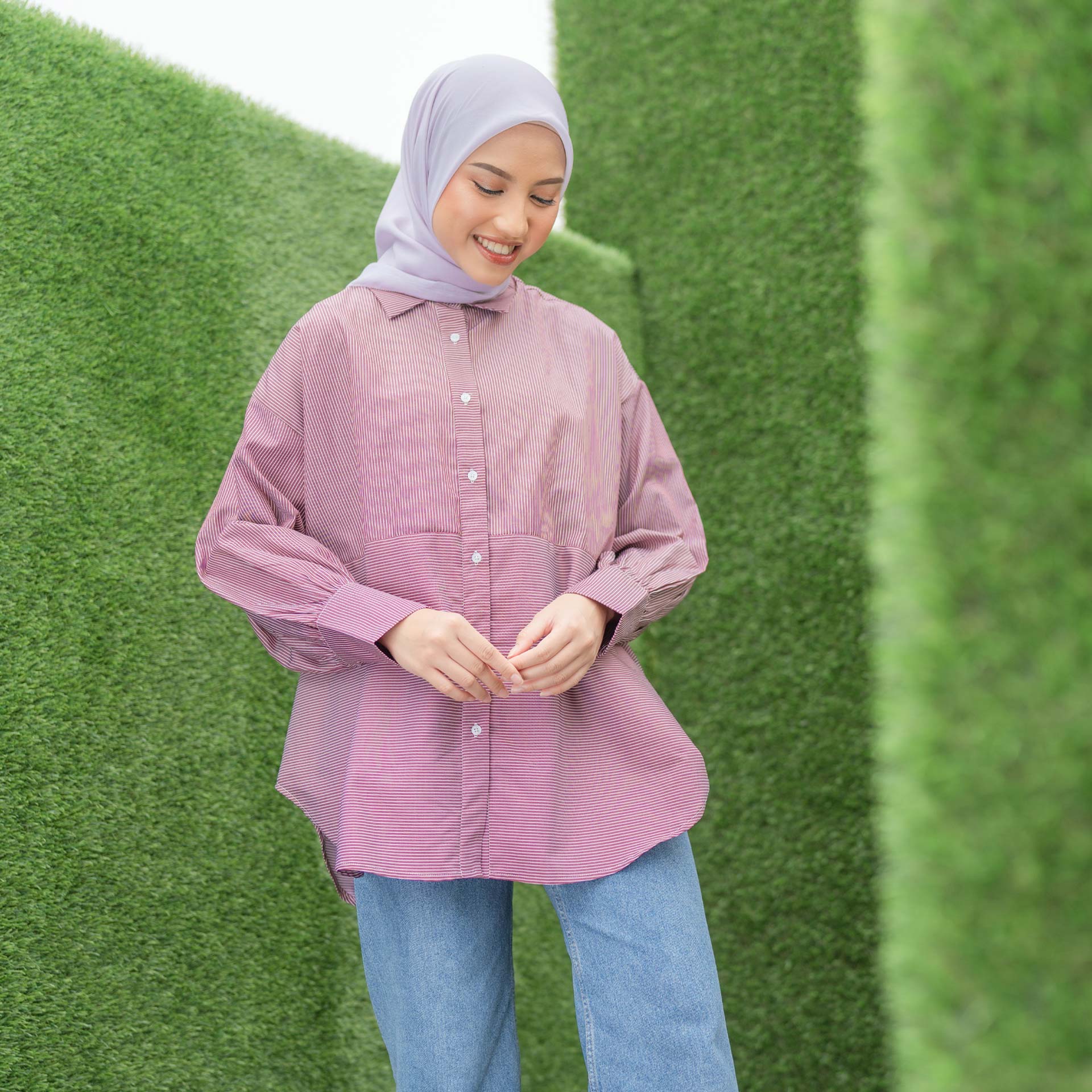 Copy of Arvina Stripe Purple Tops | HijabChic