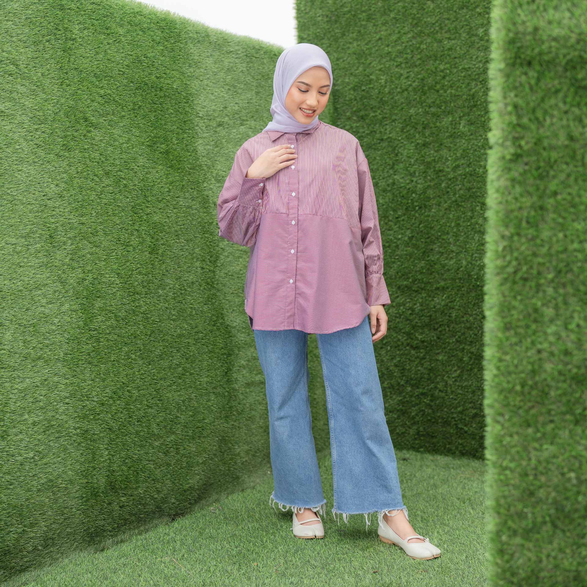 Copy of Arvina Stripe Purple Tops | HijabChic