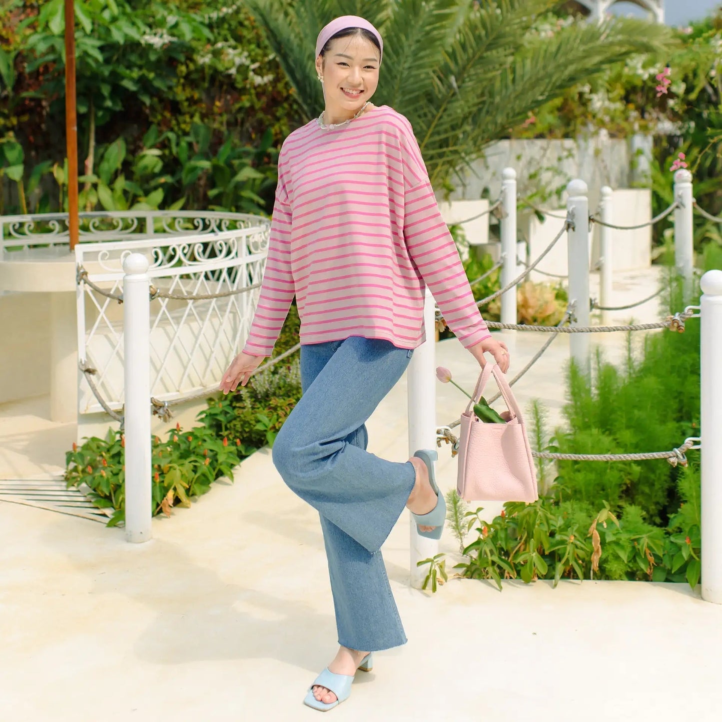 Ulyani Astoria Pink Stripe Tops | HijabChic