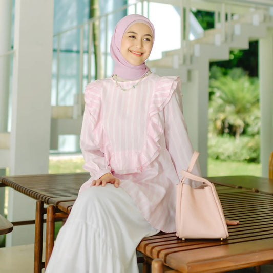 zalina baby pink stripe tops hijabchic atasan blouse