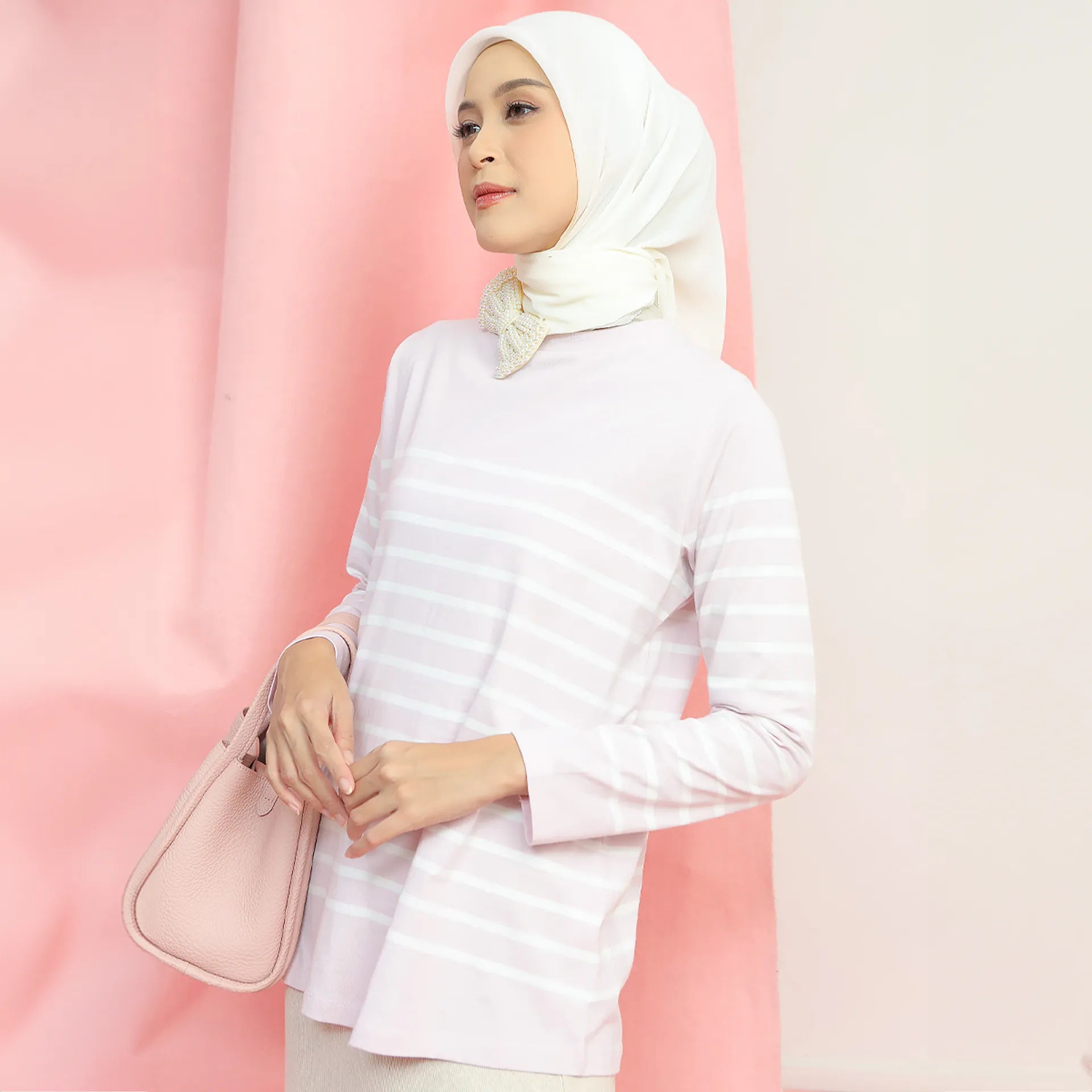 Aisly Baby Pink Stripe Tops | HijabChic