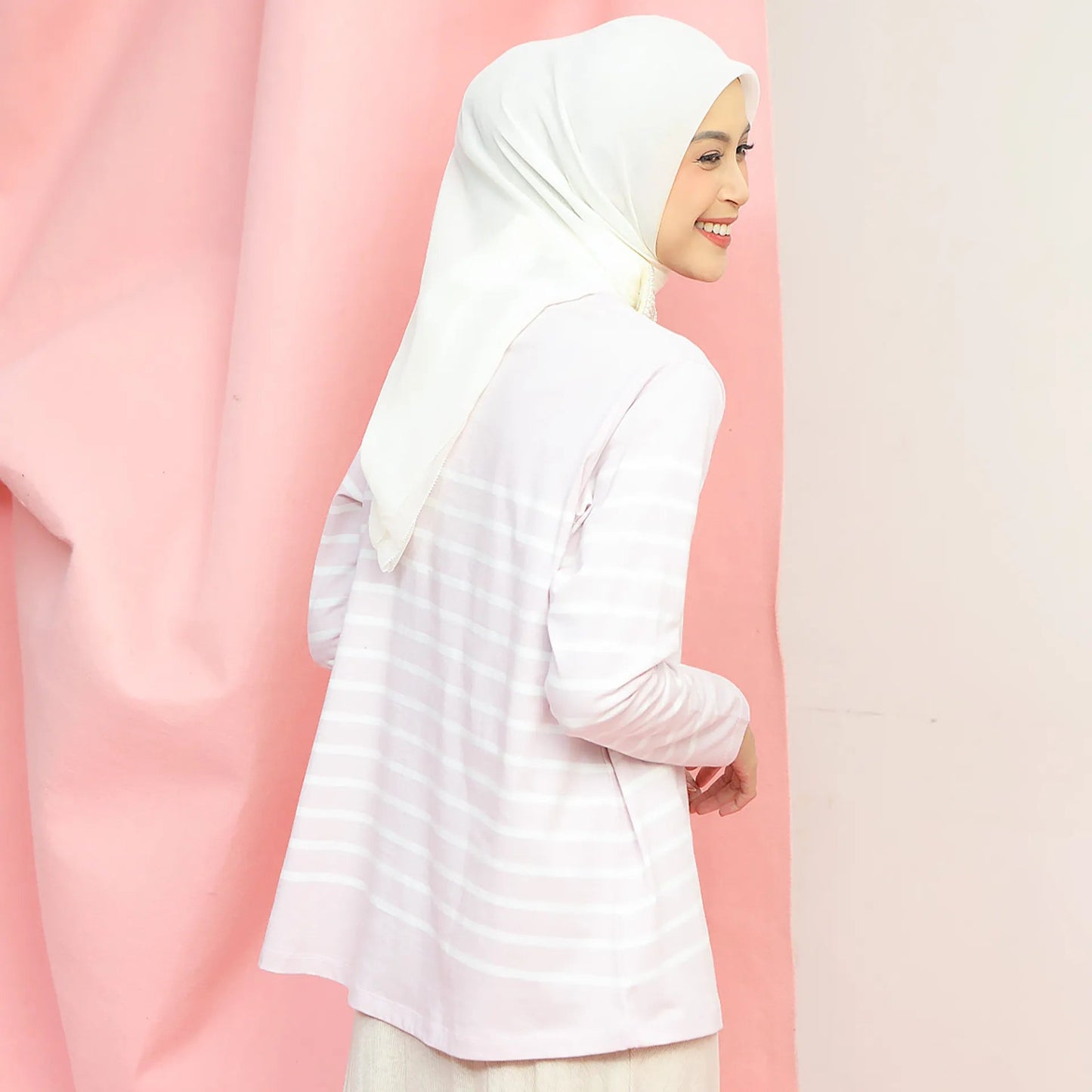 Aisly Baby Pink Stripe Tops | HijabChic