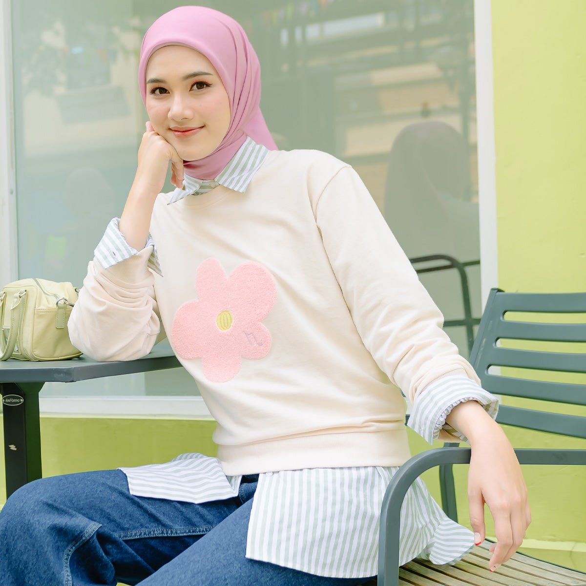 Raline Beige Sweater Tops (HijabChic Pink X Rania) | HijabChic