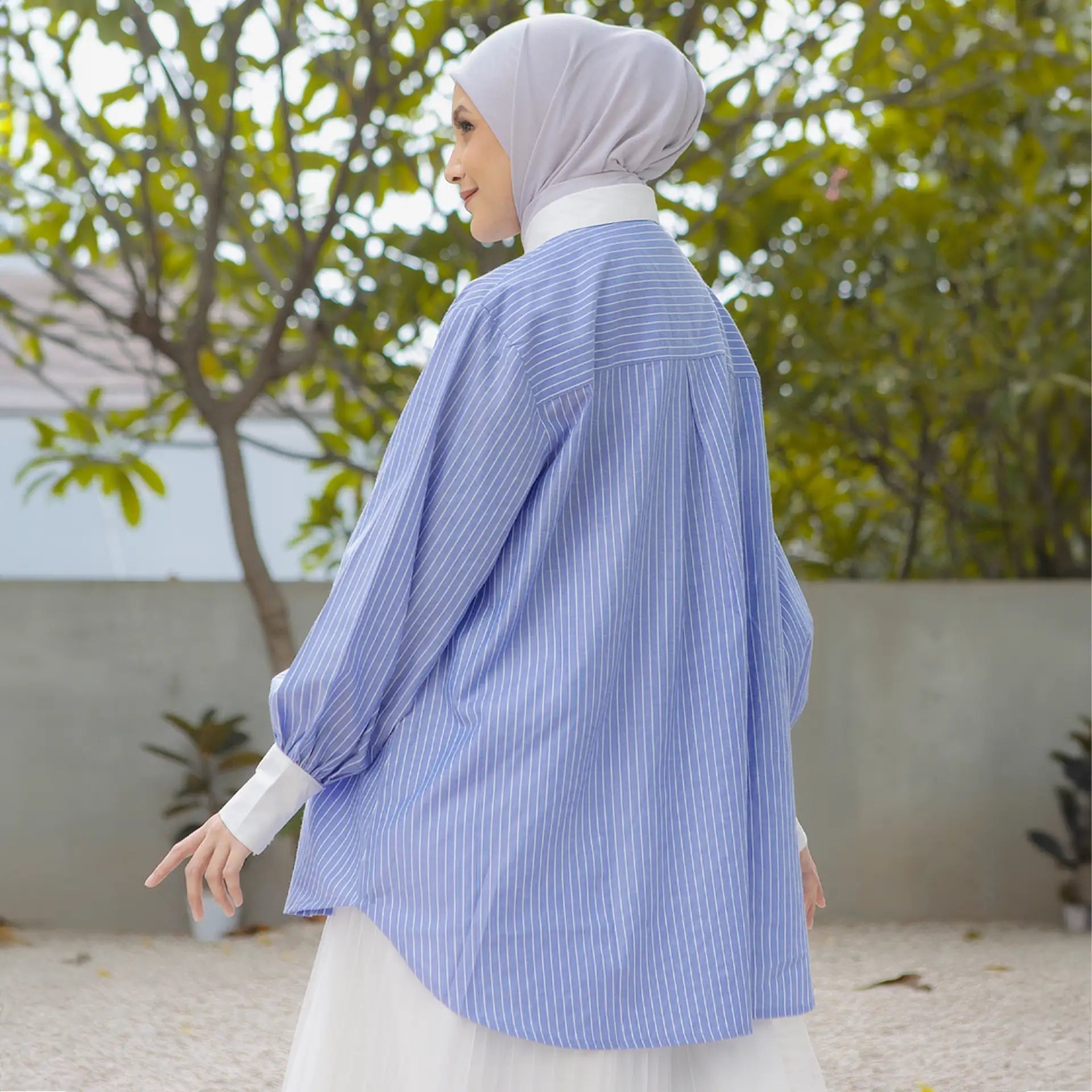 jasmine blue stripe top hijabchic kemeja stripe biru