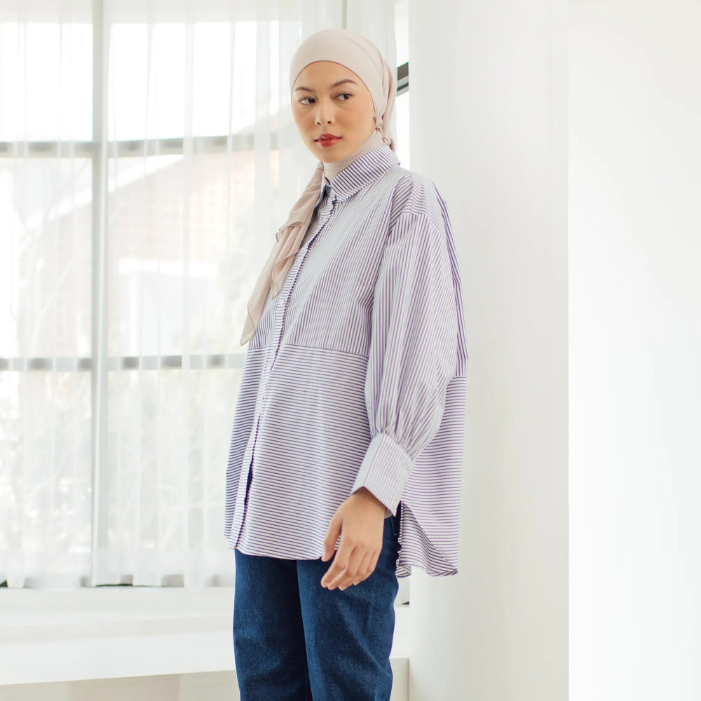 Arvina Stripe Blue Tops | HijabChic