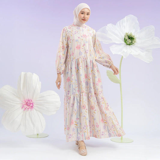 Calysta Creme Pink Dress | HijabChic