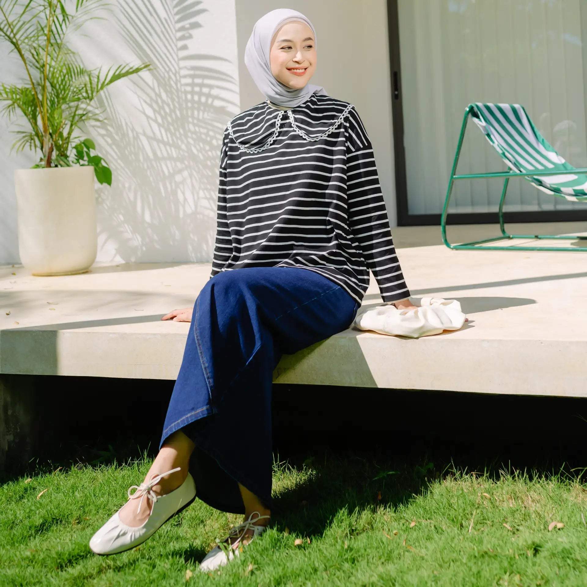 candice stripe black white top hijabchic atasan stripe hitam