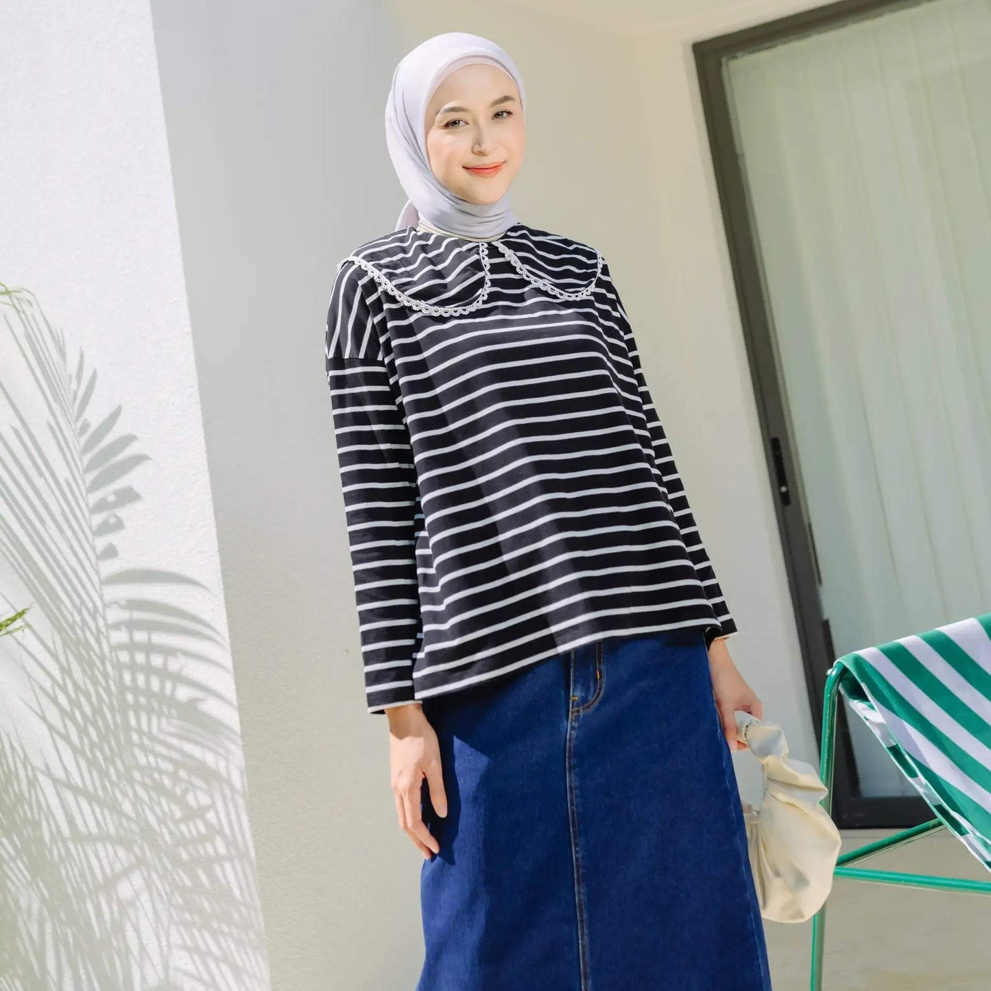 candice stripe black white top hijabchic atasan stripe hitam 4