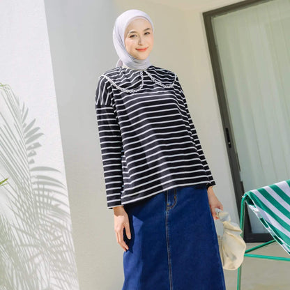 Candice Stripe Black White Top | HijabChic