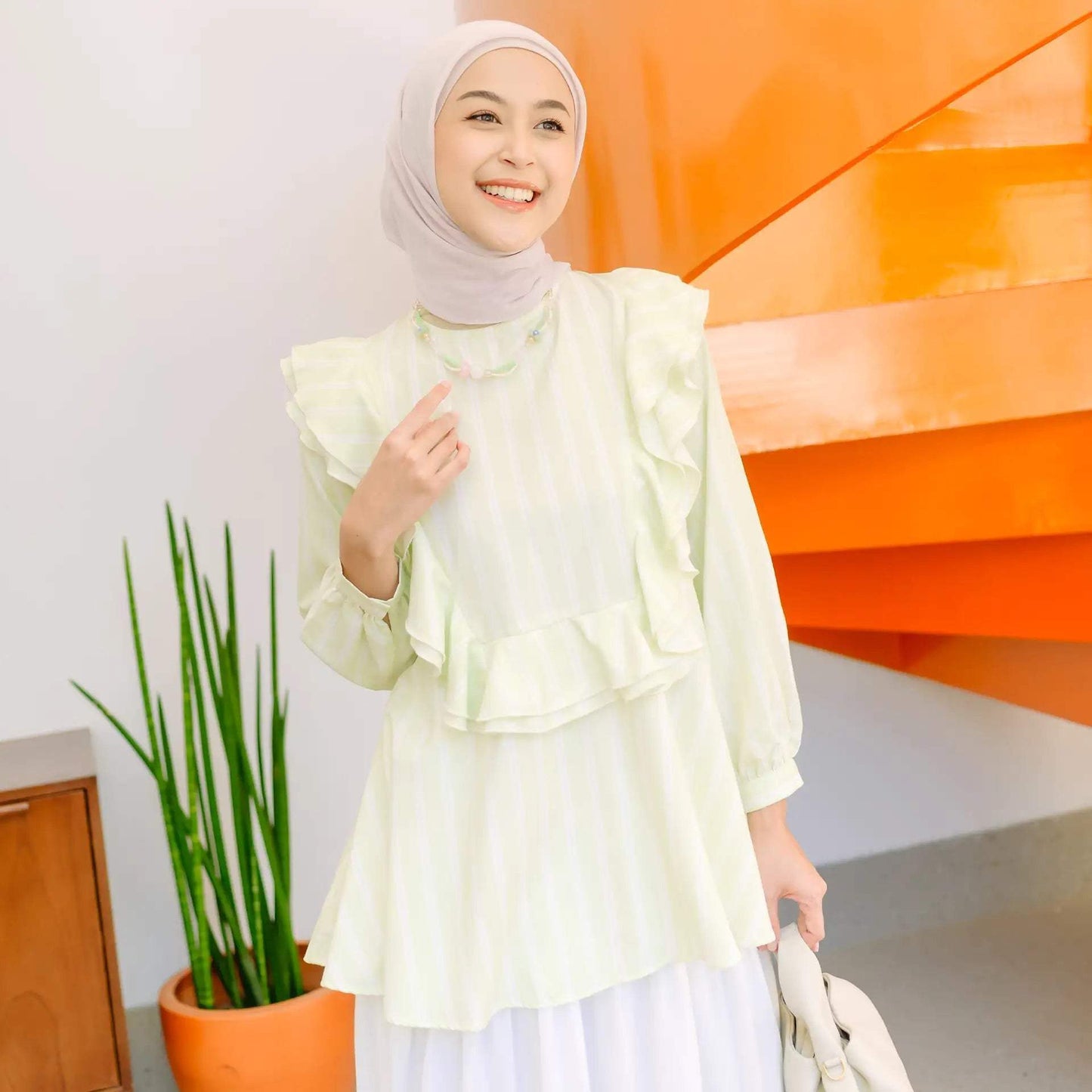 zalina apple green stripe tops hijabchic atasan blouse 1