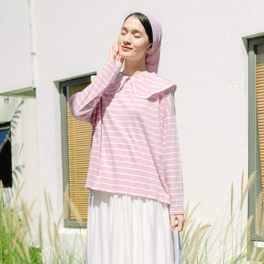 Candice Stripe Dusty Pink Top hijabchic atasan stripe