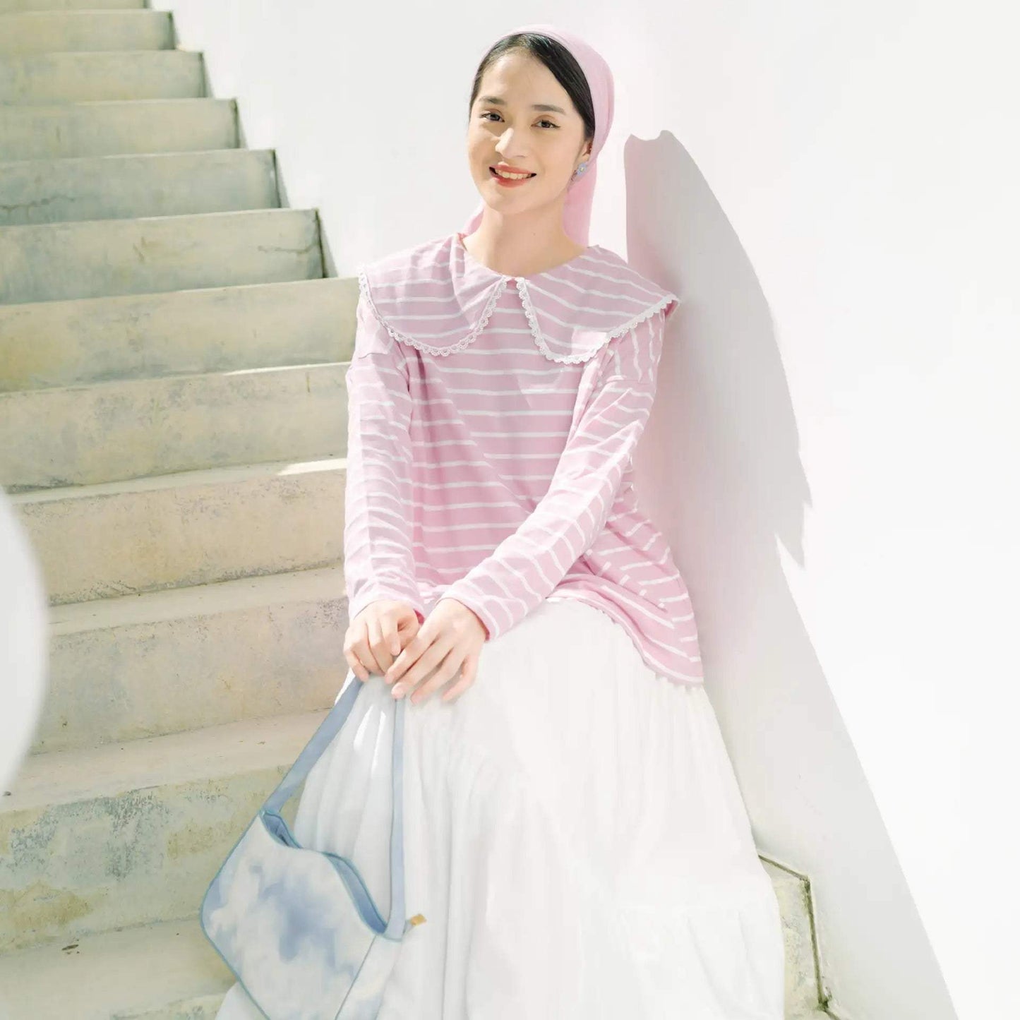 Candice Stripe Dusty Pink Top hijabchic atasan stripe