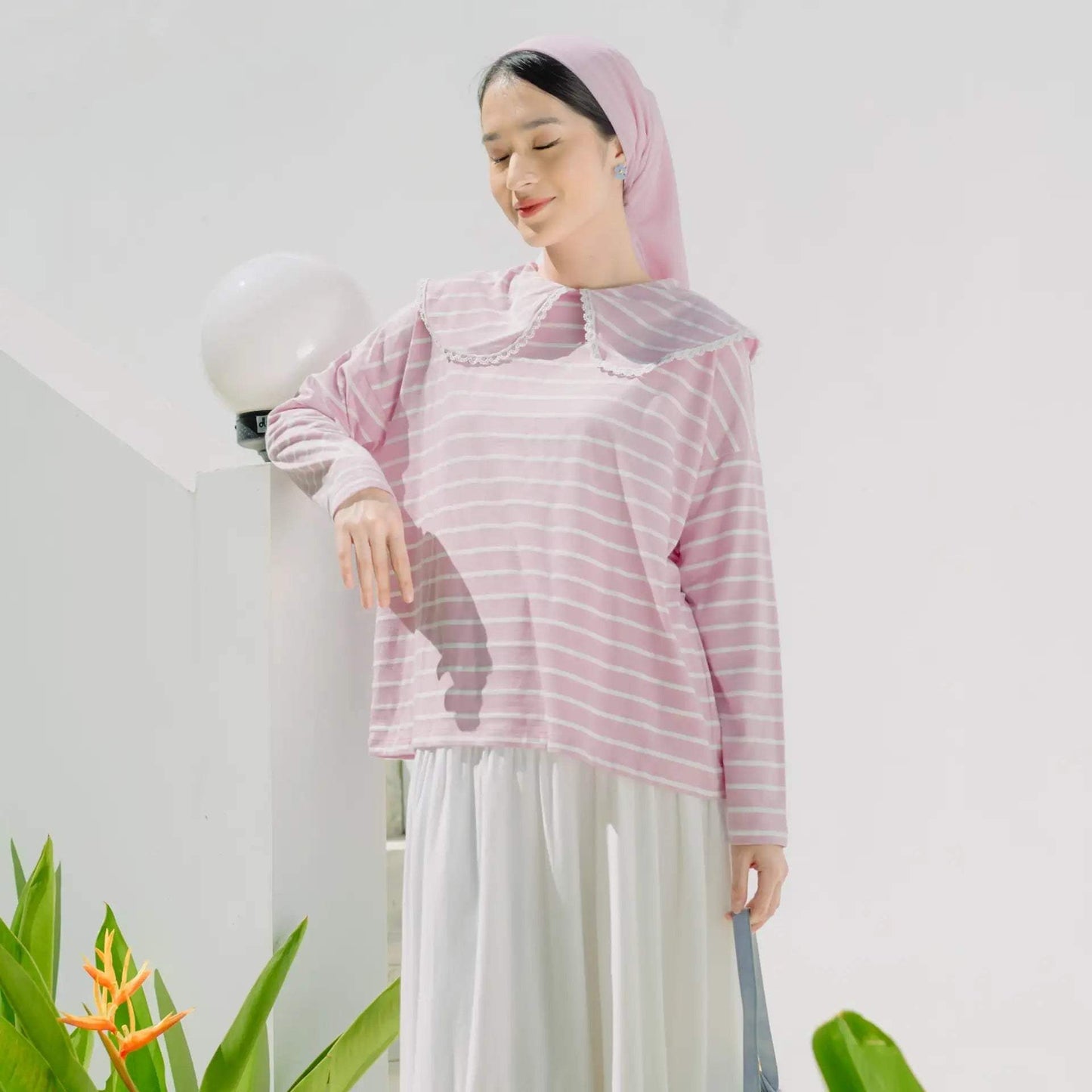 Candice Stripe Dusty Pink Top hijabchic atasan stripe