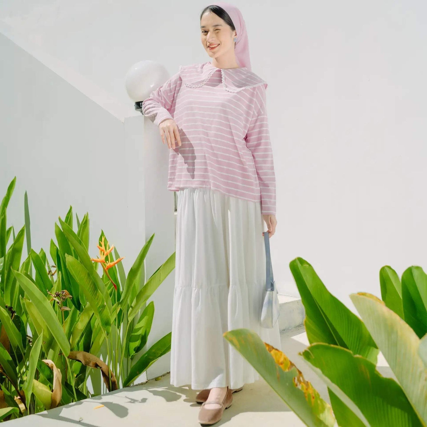 Candice Stripe Dusty Pink Top hijabchic atasan stripe