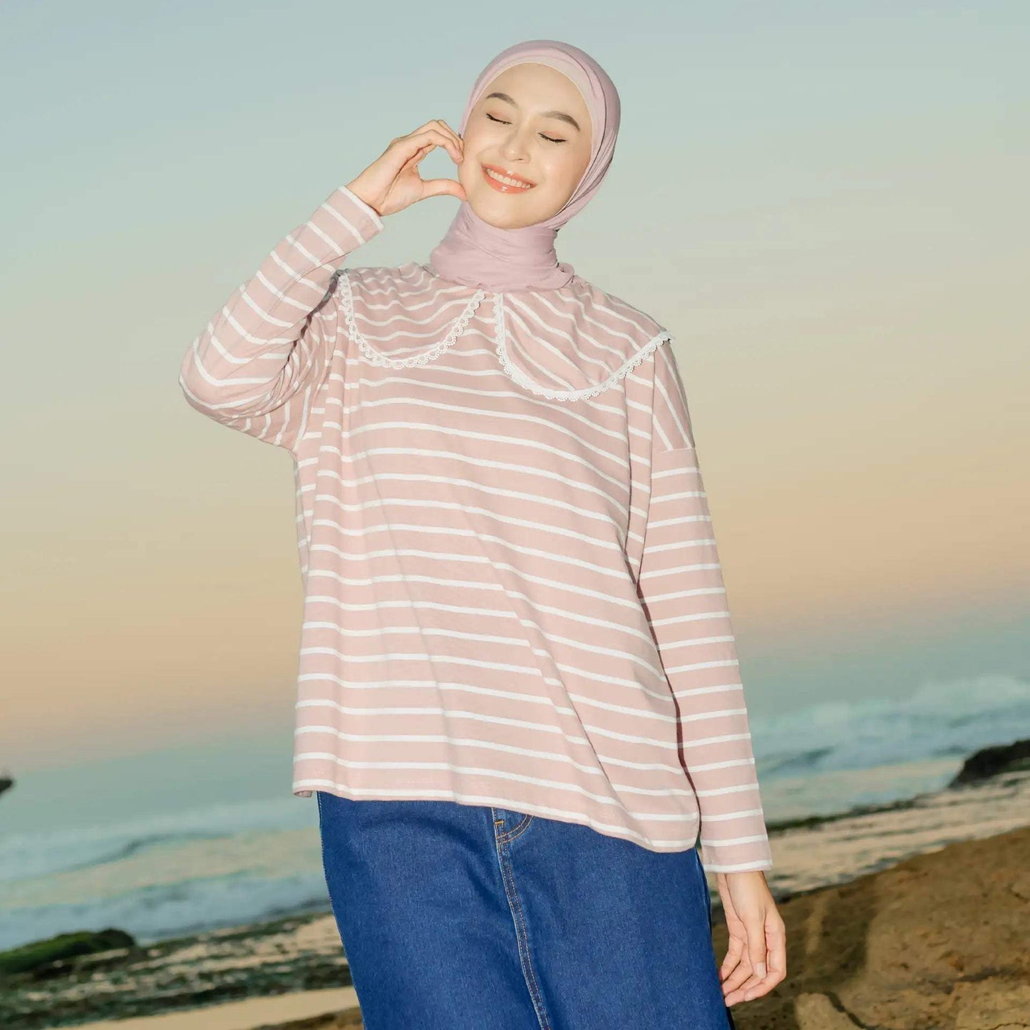 candice stripe mauve white top hijabchic atasan stripe 1