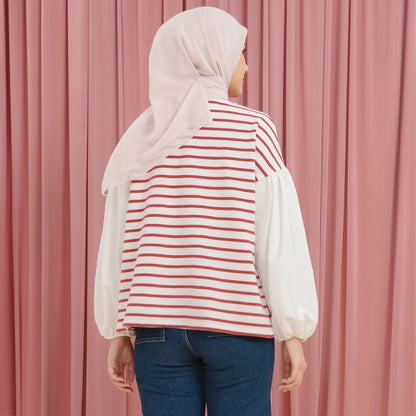 Sandy Cherry Red Stripe Tops | HijabChic