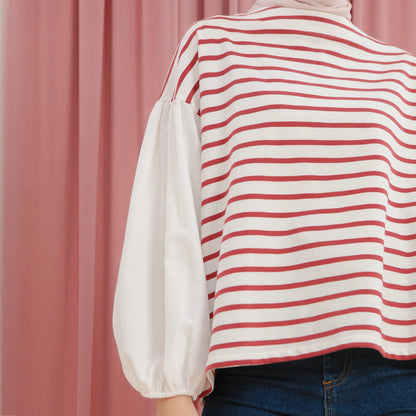 Sandy Cherry Red Stripe Tops | HijabChic