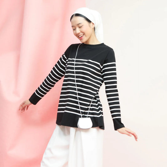 Aisly Black Stripe Tops | HijabChic