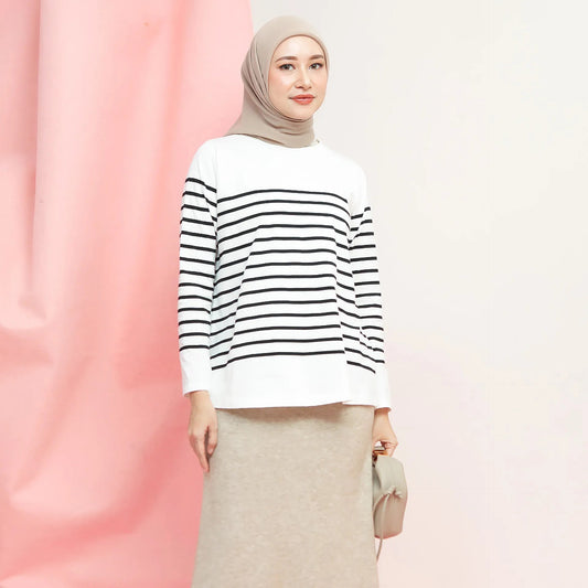 Aisly Broken White Stripe Tops | HijabChic