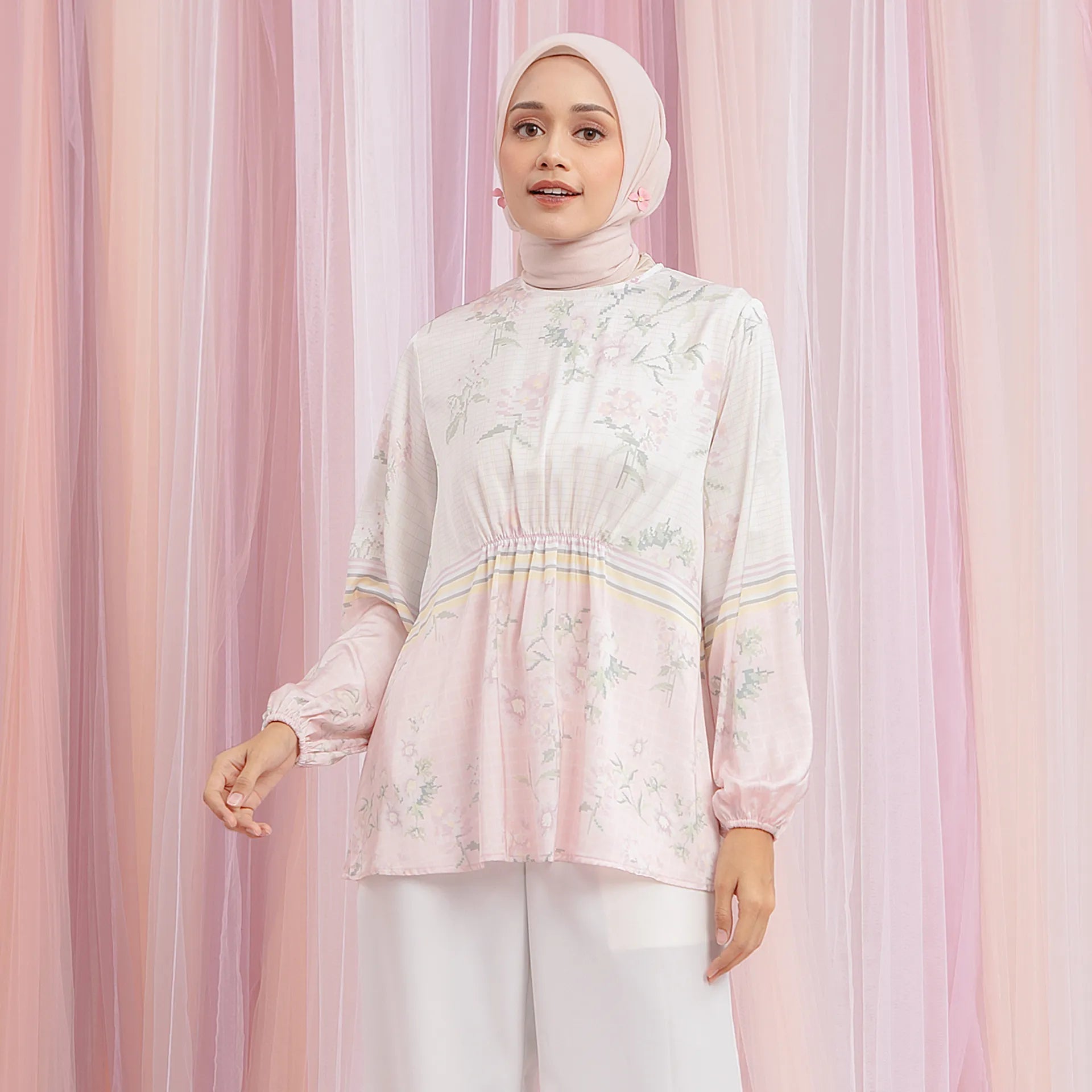 Dalena Creme Pink Top | HijabChic