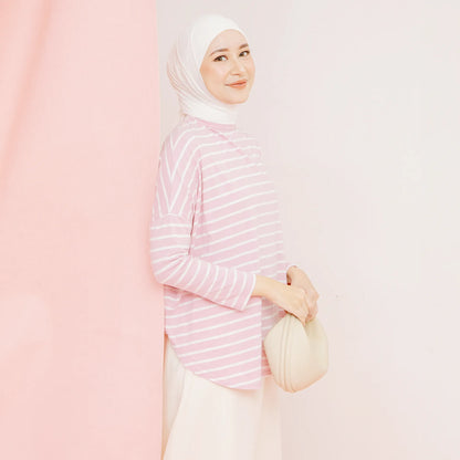 Mayumi Dusty Pink White Stripe Tops