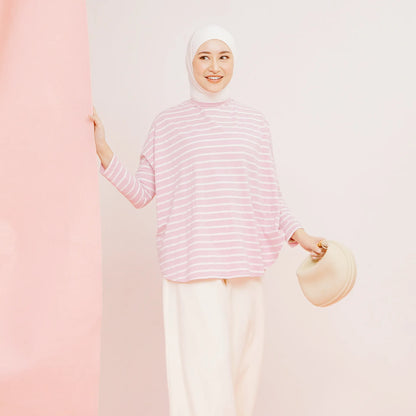 Mayumi Dusty Pink White Stripe Tops