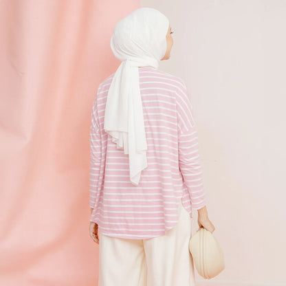 Mayumi Dusty Pink White Stripe Tops