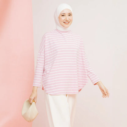 Mayumi Dusty Pink White Stripe Tops