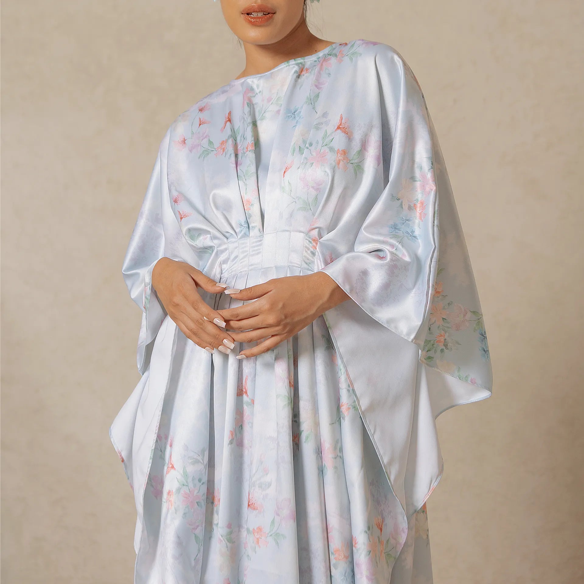 keelia dusty blue kaftan dress hijabchic gaun pesta