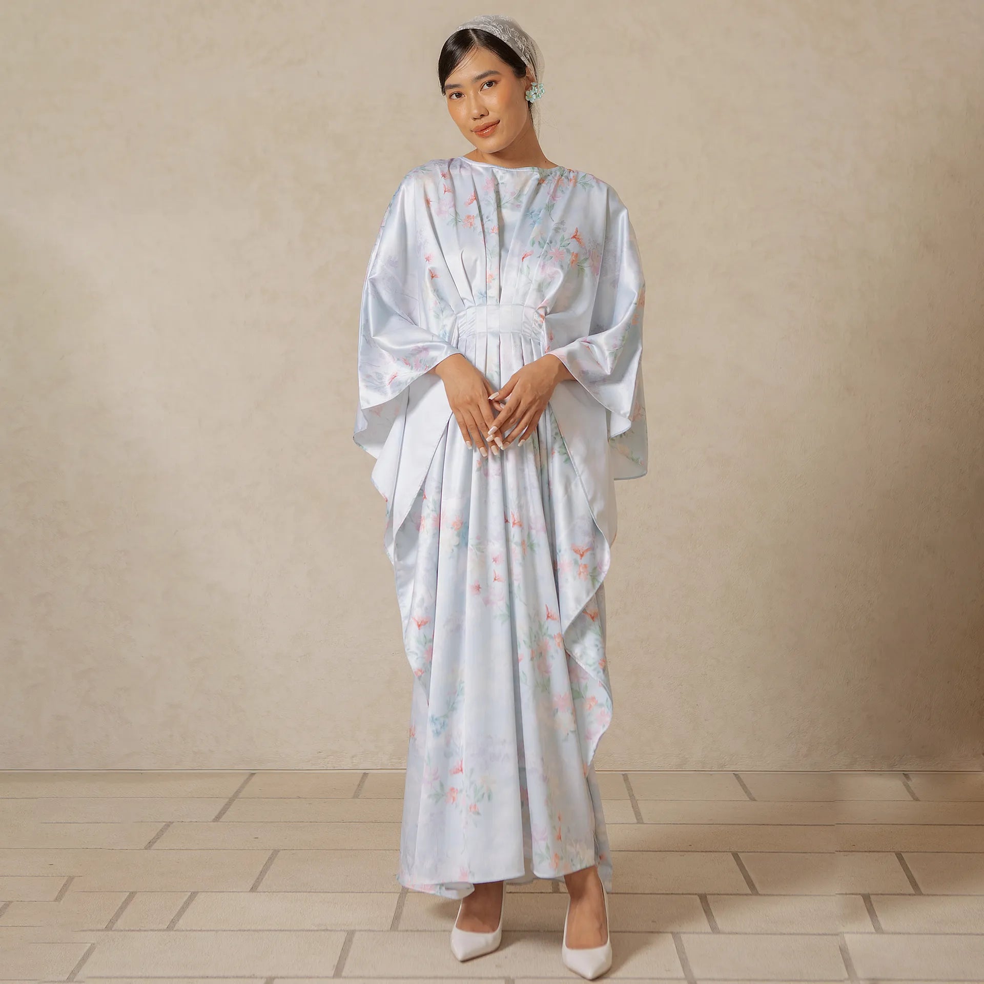 keelia dusty blue kaftan dress hijabchic gaun pesta