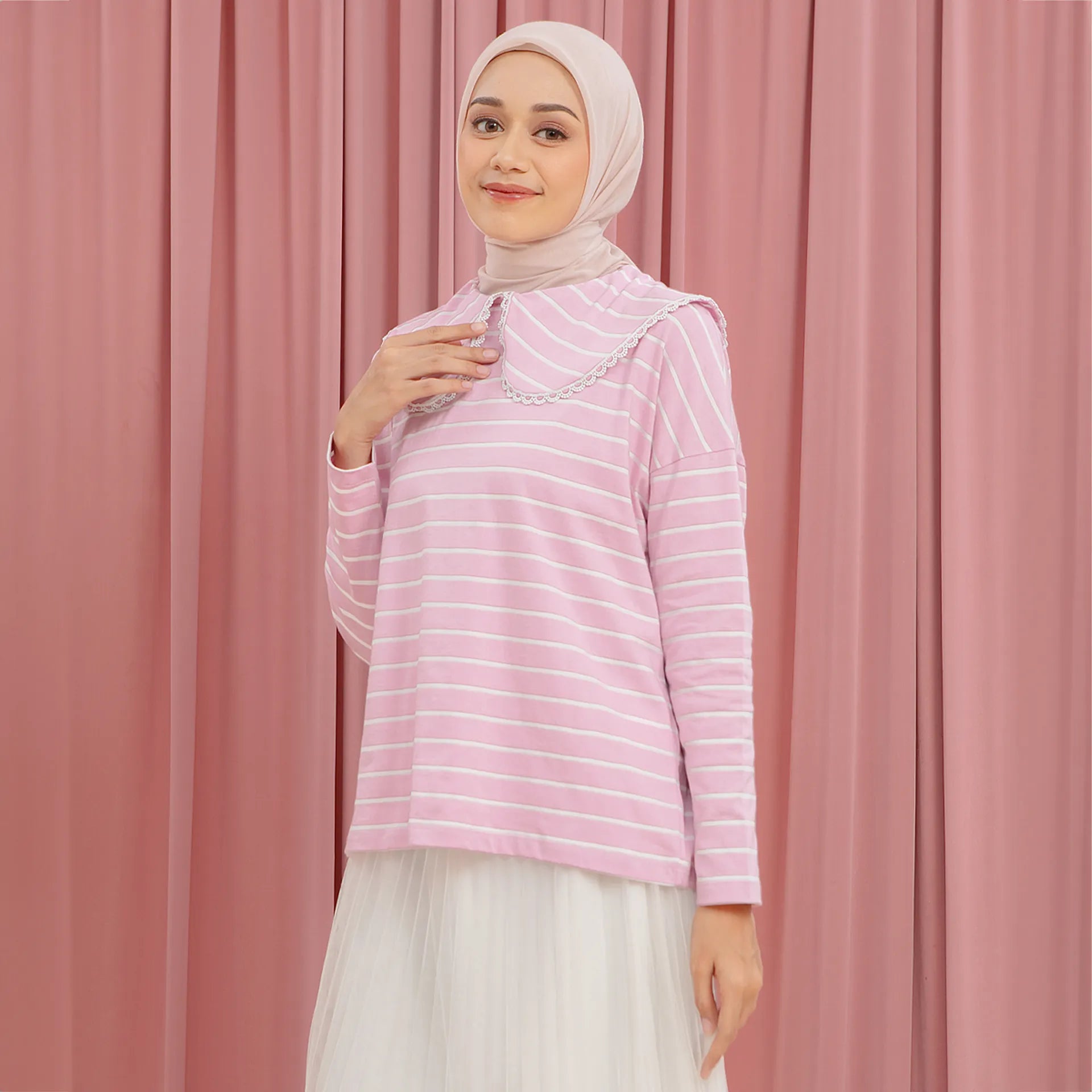 Candice Stripe Dusty Pink Top | HijabChic