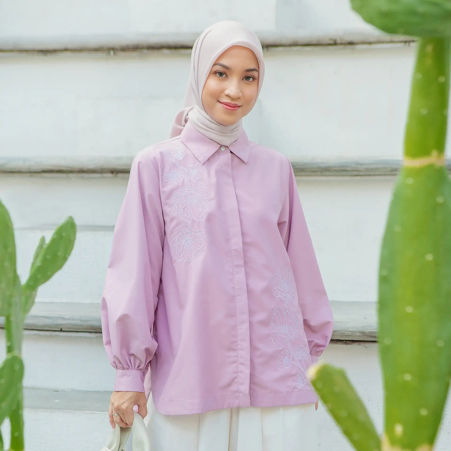 Laeticia Embroidery Dusty Pink Top hijabchic atsana kemeja pink