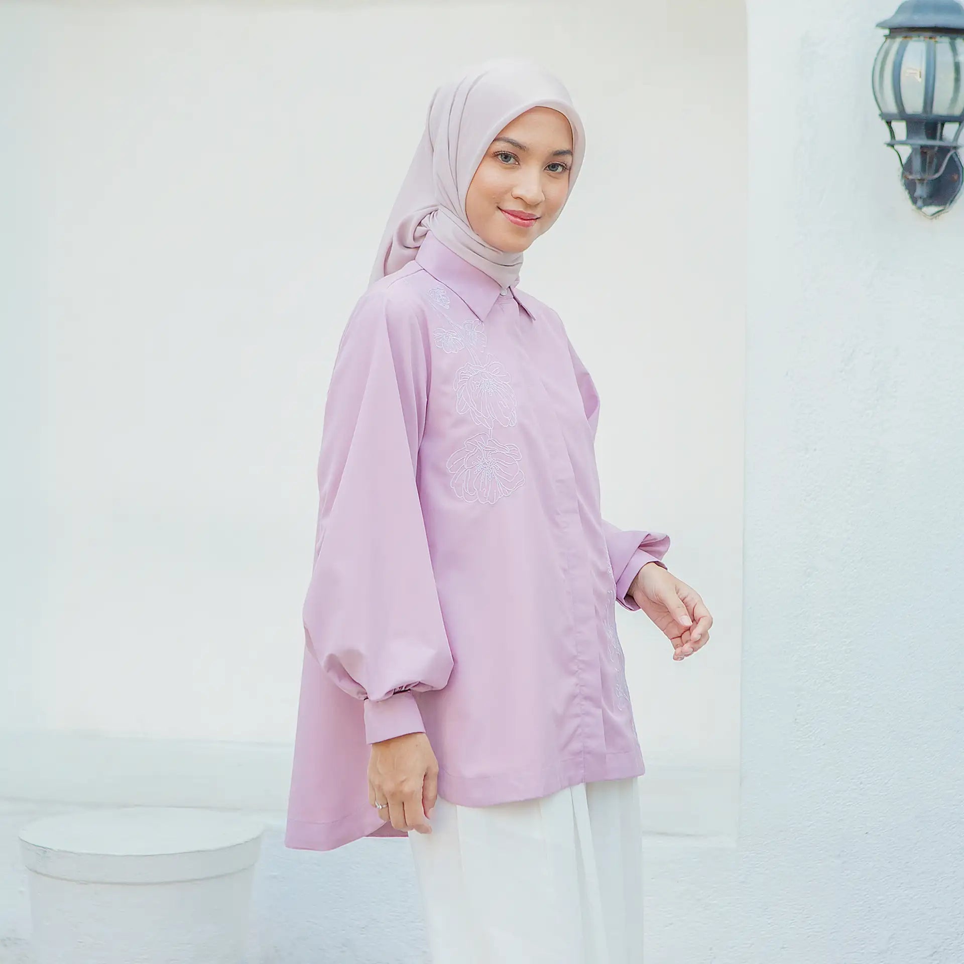 Laeticia Embroidery Dusty Pink Top hijabchic atsana kemeja pink