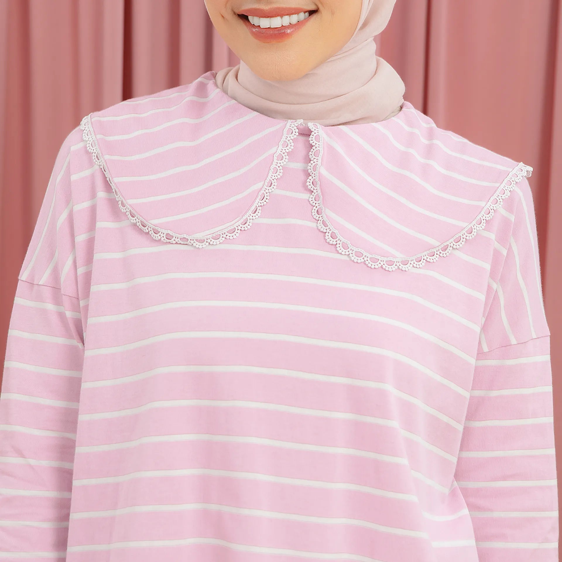 Candice Stripe Dusty Pink Top | HijabChic