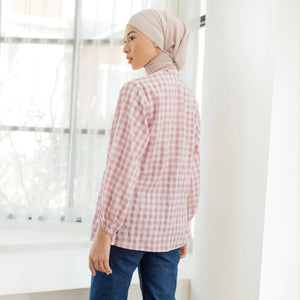 
            
                Load image into Gallery viewer, Lana Gingham Dusty Pink Tops | HijabChic
            
        