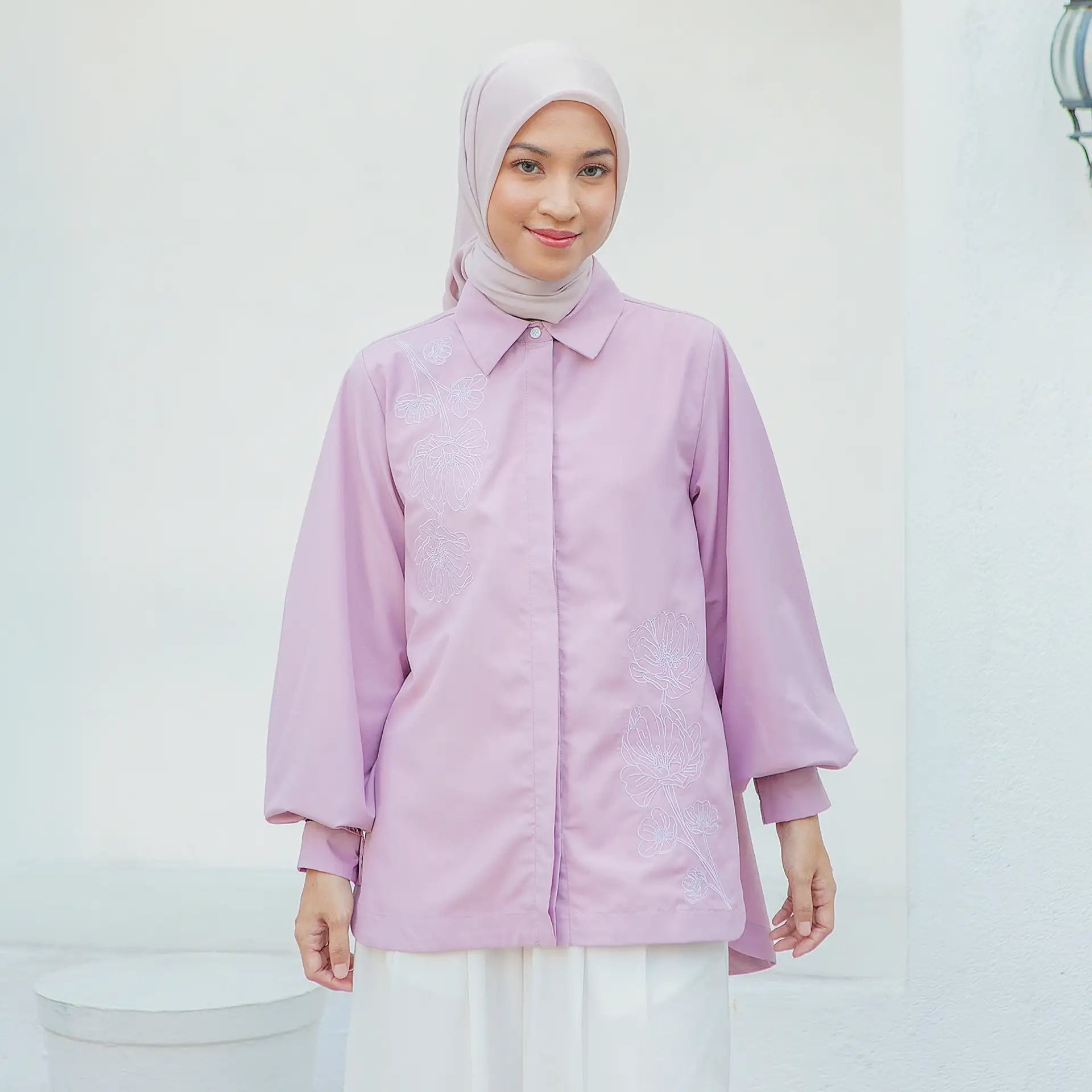 Laeticia Embroidery Dusty Pink Top hijabchic atsana kemeja pink