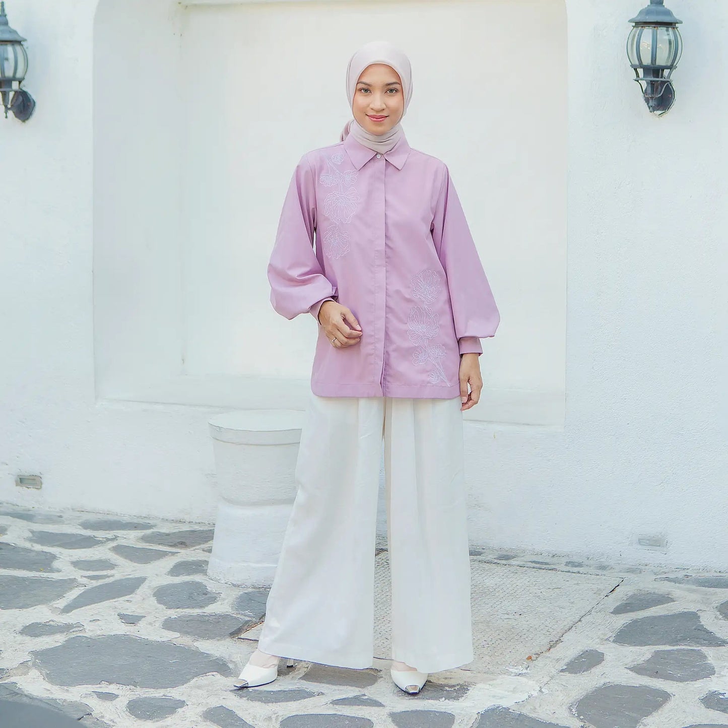 Laeticia Embroidery Dusty Pink Top hijabchic atsana kemeja pink