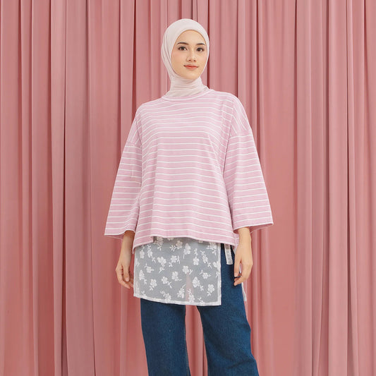 Megumi Dusty Pink Stripe Tops | HijabChic