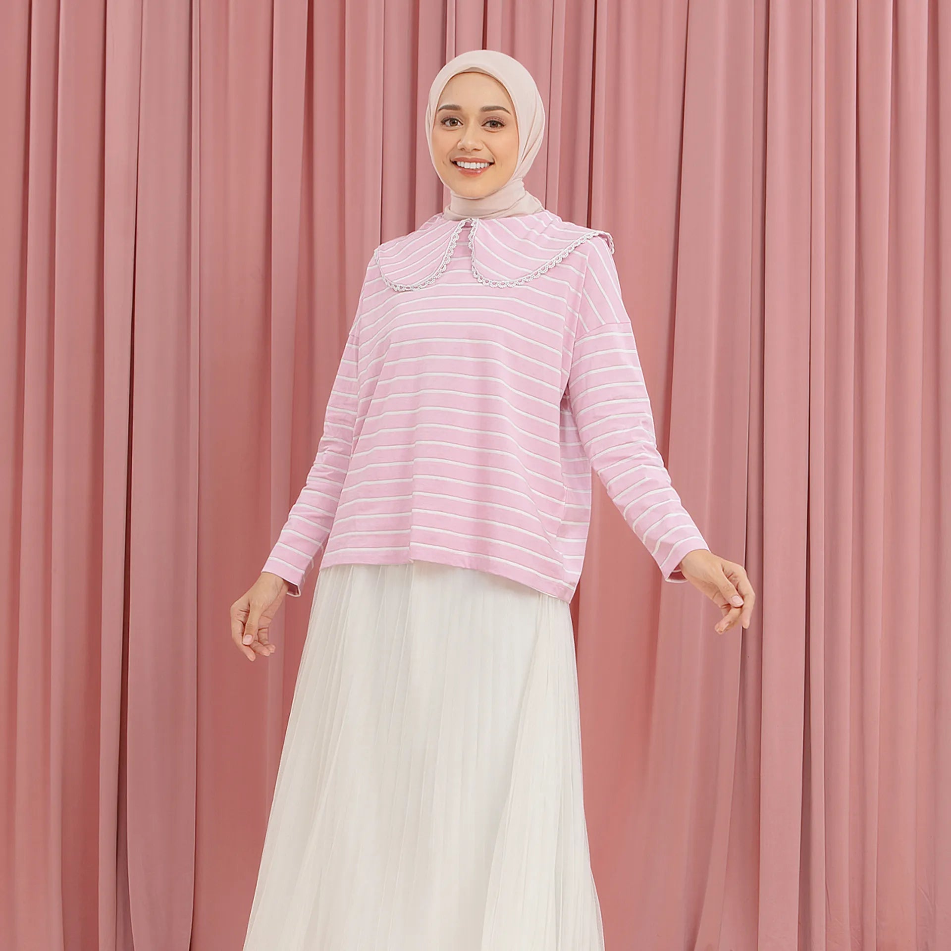 Candice Stripe Dusty Pink Top | HijabChic