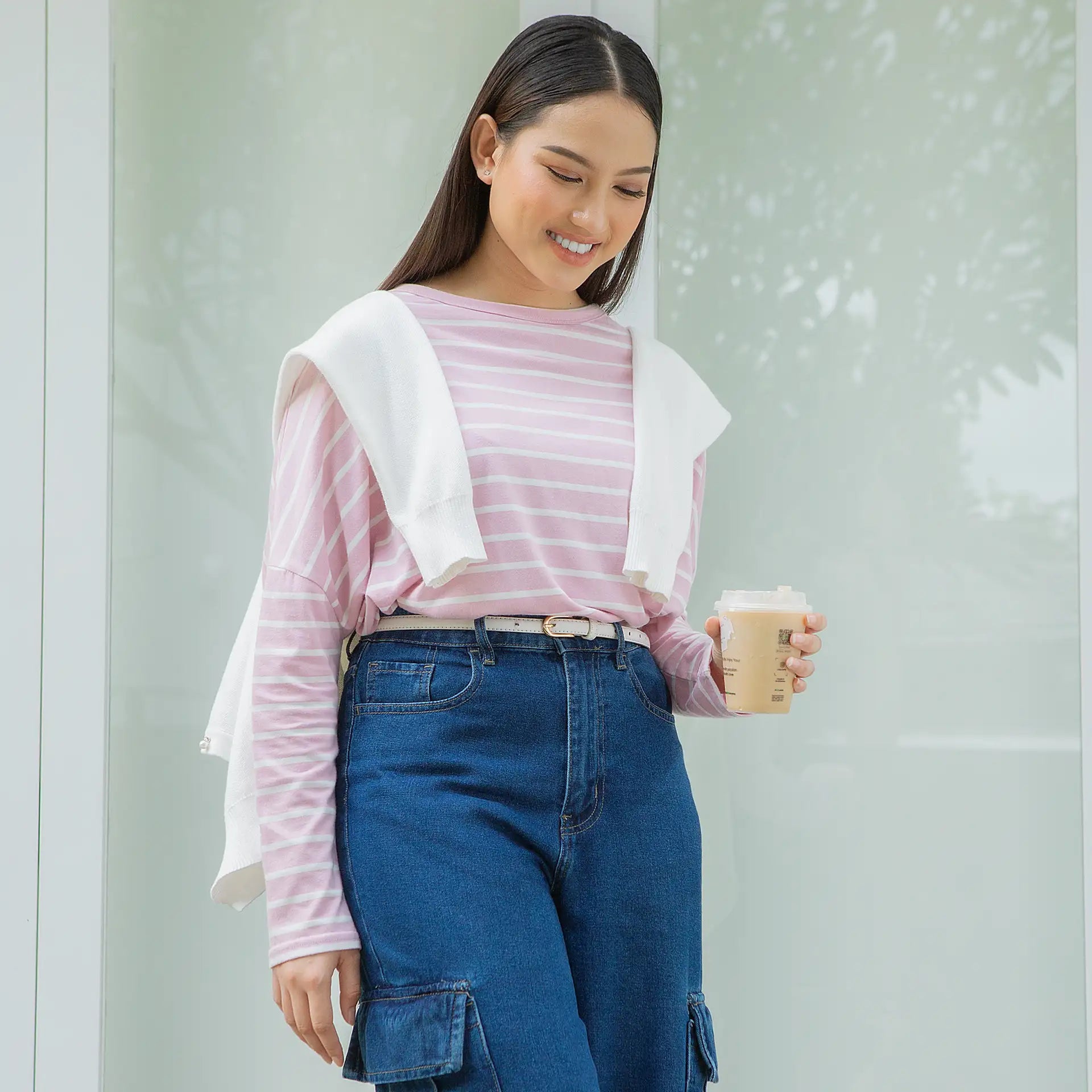 Mayumi Dusty Pink & White Stripe Tops