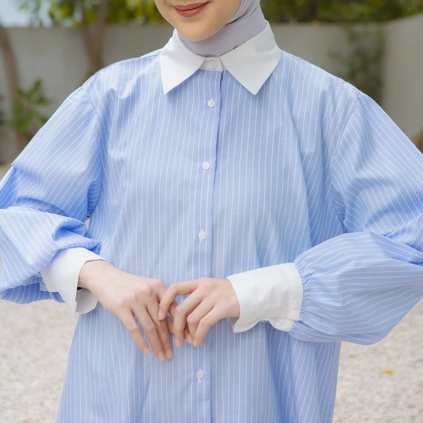 jasmine dusty blue stripe top kemeja stripe biru